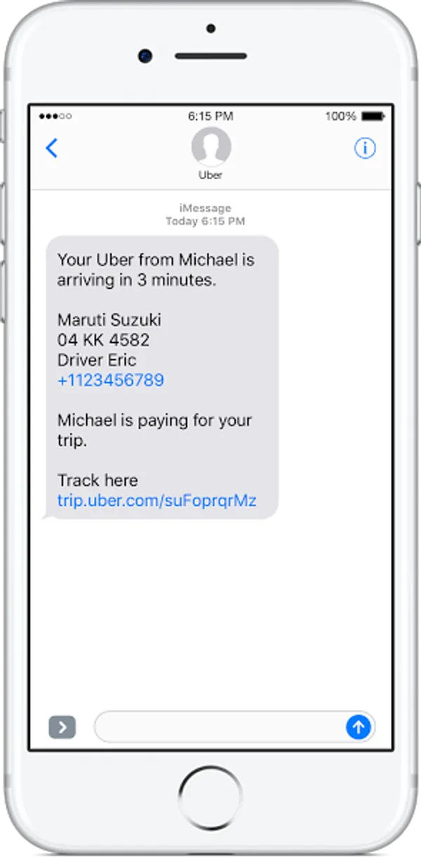Uber幫忙叫車簡訊