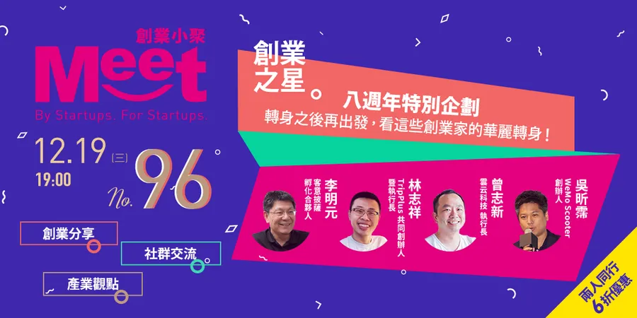 創業小聚【八週年特別企劃】轉身以後再出發：看創業家的華麗轉身！