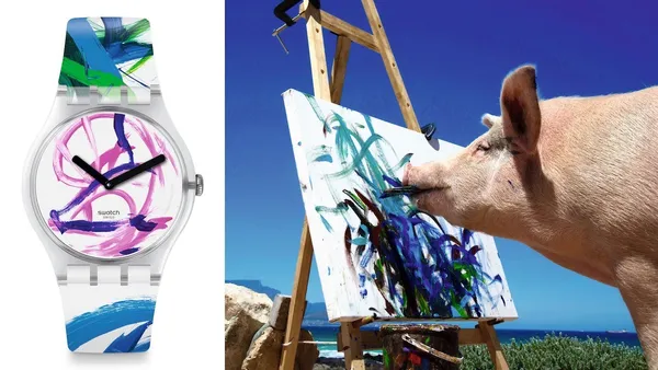 最萌藝術家！Swatch 2019 限量藝術聯名錶，邀南非天才小豬畫家 Pigcasso 親筆創作