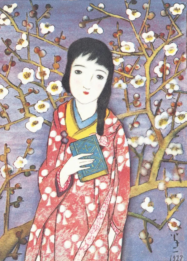 竹久夢二 〈白梅〉(《少女世界》昭和2年2月) _ 1927年2月(昭和2年2月)_彌生美術館 ‧竹
