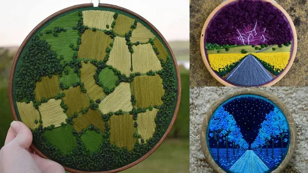 栩栩如真的田野刺繡！英國藝術家將四季風光繡成畫，創作一幅幅掌上風景