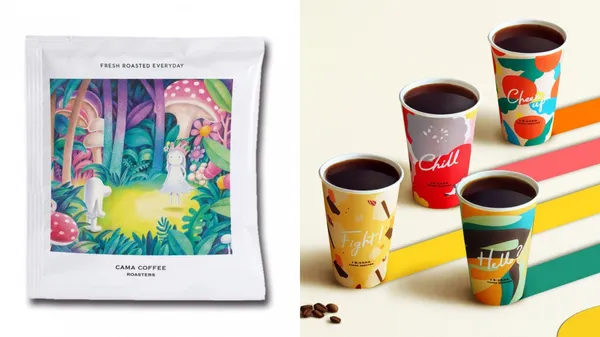 咖啡裡的春色斑斕！cama café 邀藝術家手繪咖啡森林故事、聯名彩妝推出玩色限量熱飲杯