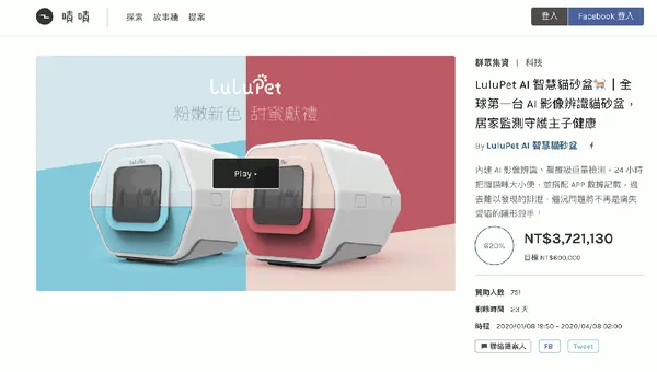 截至3月16日LuluPet於嘖嘖上的群眾集資成績