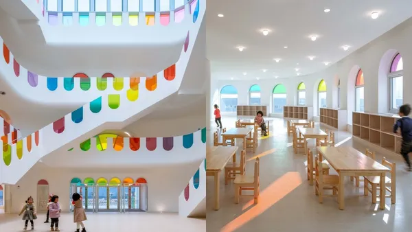 438 塊彩色玻璃打造而成！日本 Sako Architects 操刀幼兒園設計，打造如萬花筒般繽紛光影