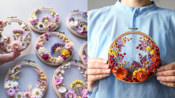 用乾燥花刺繡？英國藝術家 Olga Prinku 細膩清新的獨特創作，讓花朵躍然布上