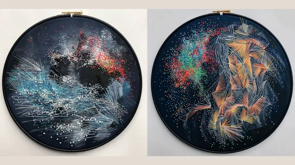 宛如銀河系的星空刺繡！揉合神秘色彩與抽象風格，英國藝術家 Stacey Jones 的刺繡作品