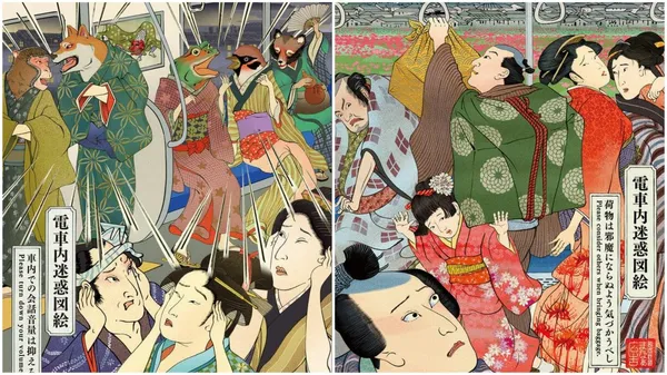 浮世繪演繹通勤日常！藝術結合惡趣味：西武鐵道「電車内迷惑図絵」禮儀海報