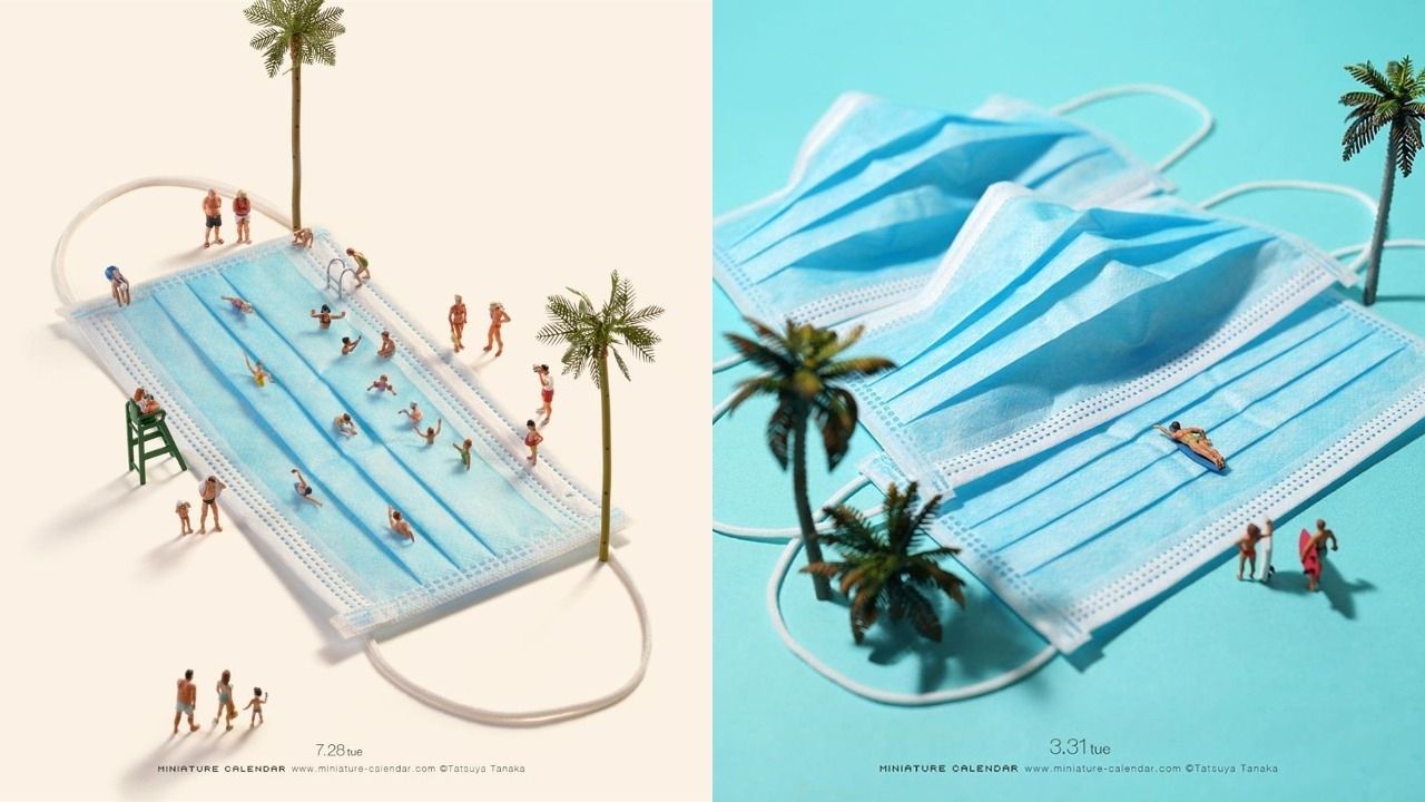 日本微型創作達人田中達也新作：防疫口罩變身夏日泳池、溫度計化身觔斗