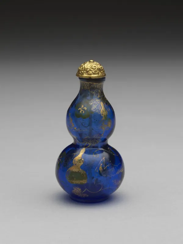 故宮 鼻煙壺特展 2020 清 乾隆 藍色玻璃描金葫蘆鼻煙壺.jpg
