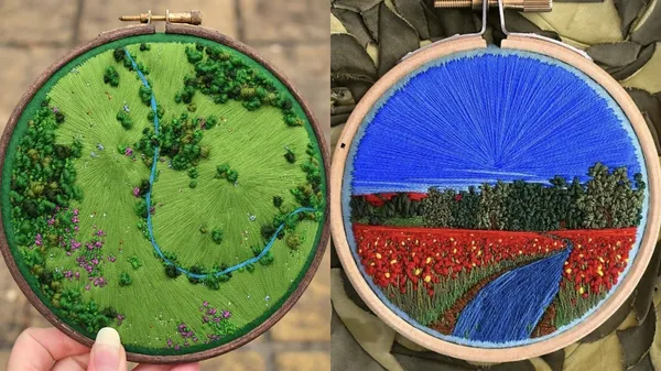 繽紛多彩的田園刺繡！不再一片綠油油，英國藝術家為田野加上豐富色彩