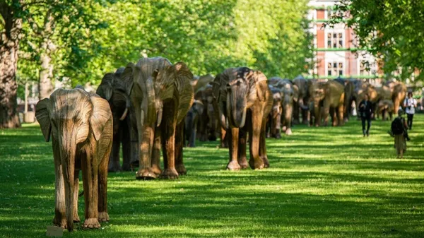 象群漫步倫敦公園！倡議與動物共生，他們讓 100 多隻真實尺寸的大象雕塑在倫敦散步
