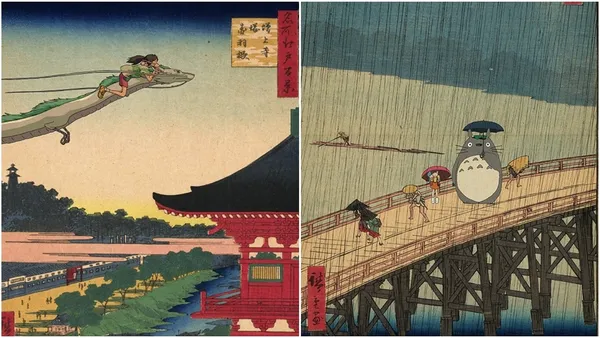 龍貓出沒浮世繪名畫！千尋與白龍、魔女琪琪，完好融入歌川廣重名作