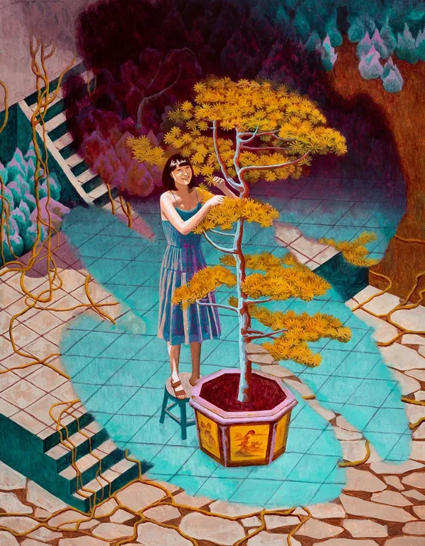 孫培懋｜羅漢松的園藝 Kusamaki Gardening｜116×91cm｜2019｜壓克力彩、畫