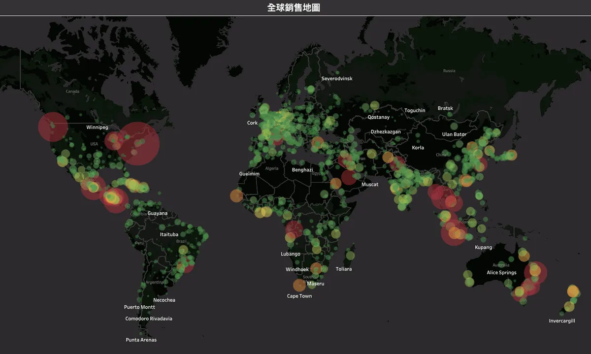 Tableau 能做出各種地圖風格,透過地理方式呈現。