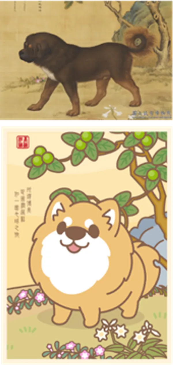 上為清郎世寧畫十駿犬蒼猊犬、下為柯基犬椪椪與好朋友-博美.png