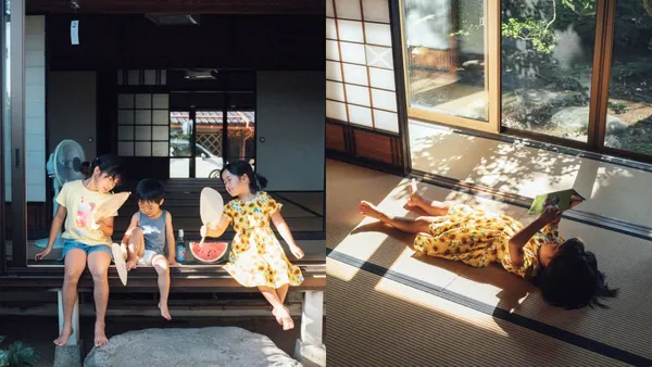 是枝裕和感的攝影作品！夏天就是要坐在緣側吃西瓜，日本爸爸週末化身孩子們的攝影師