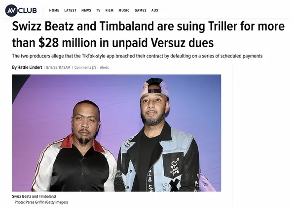 Swizz Beatz 及 Timbaland與Triller的爭議