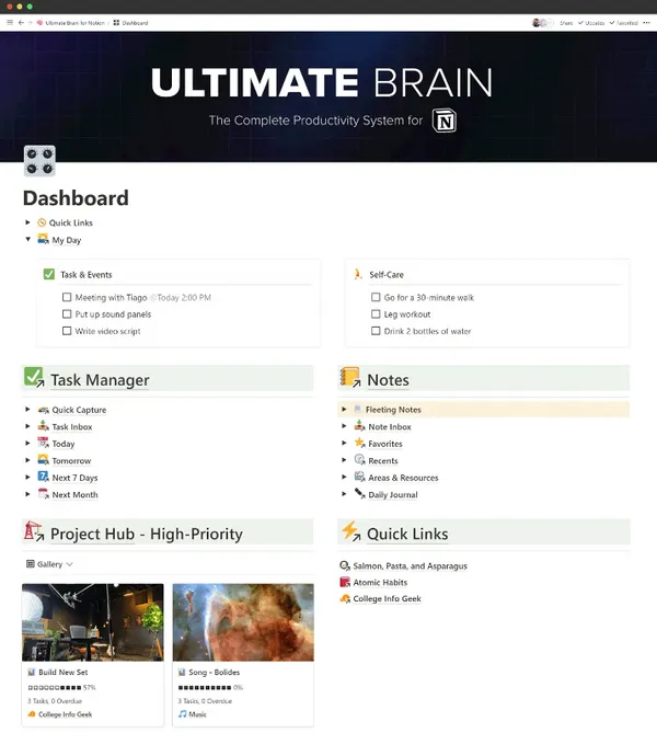 Notion模板Ultimate Brain官網截圖