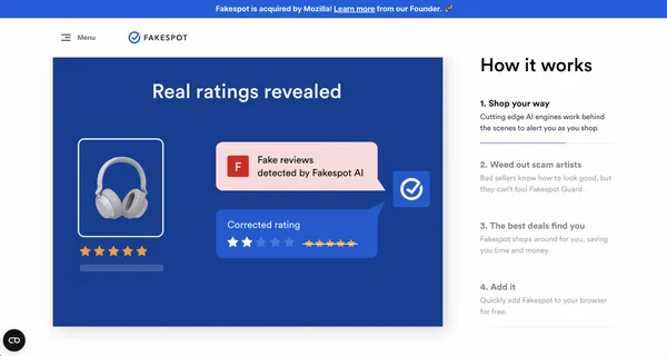 助你看穿「假冒評分」的外掛！Mozilla宣布收購AI偵測評論新創Fakespot 