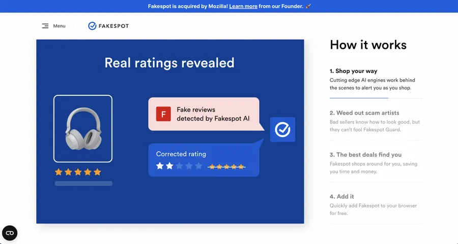 助你看穿「假冒評分」的外掛！Mozilla宣布收購AI偵測評論新創Fakespot