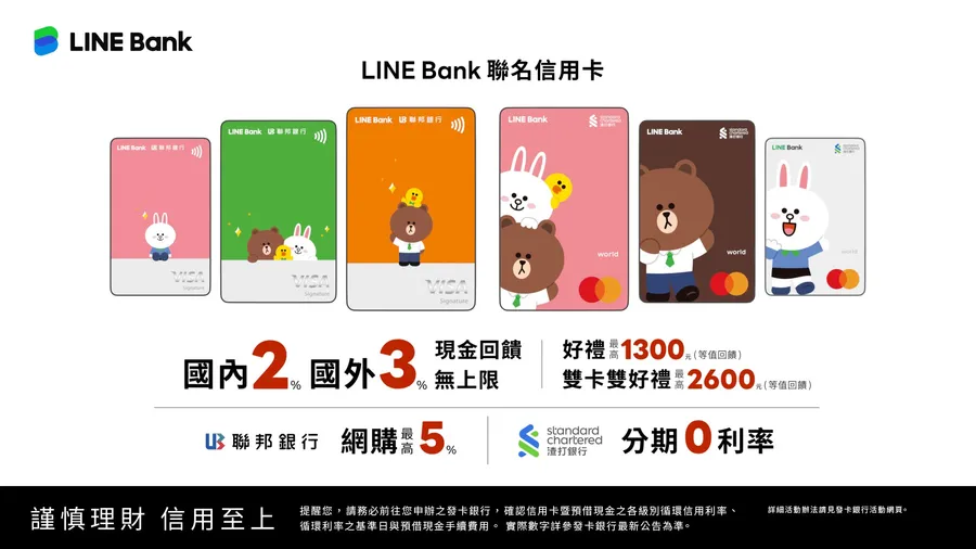LINE Bank搶頭香推聯名卡！攜手渣打、聯邦推3％高回饋，還有哪些好康？