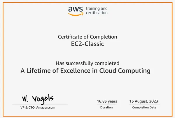 AWS CTO頒給自己的證書