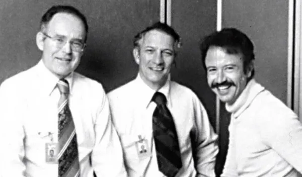 Intel 創辦人，由左至右分別為 Gordon Moore、Robert Noyce 以及 And