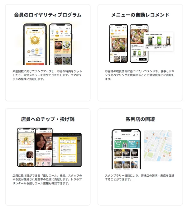 dinii透過客製化推薦、VIP限定餐點增加會員忠誠度，同時利用反饋與小費激勵店員，並且也為餐廳端推