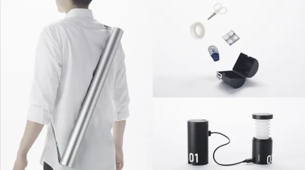 背了就可跑！Nendo 為地震設計的新型急難包「MINIM+AID」：飲用水、LED 提燈等一應俱全