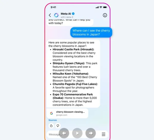 Meta AI能夠建議用戶旅遊景點.jpg