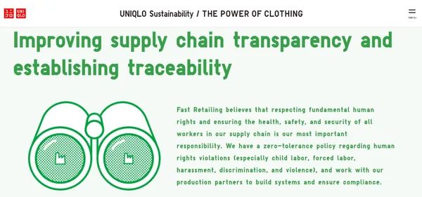 Uniqlo supply chain transparency and traceaility