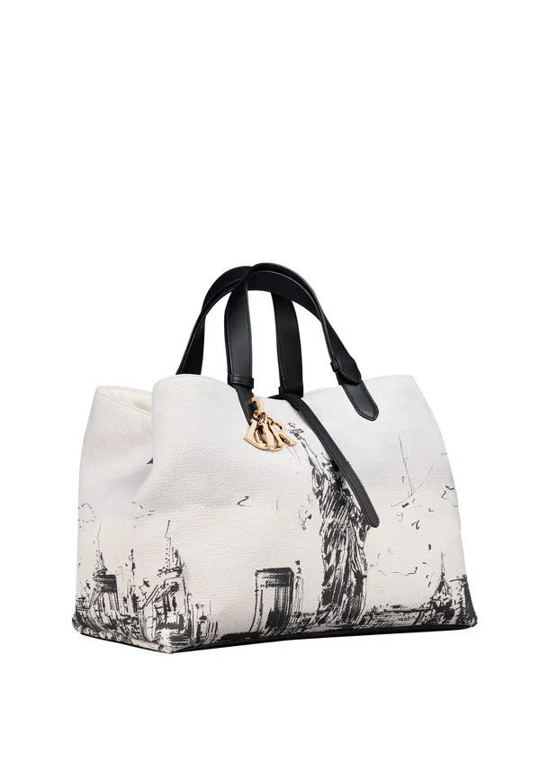 DIOR TOUJOURS 白色帆布與黑色自由女神像印花大型提包 NTD140,000_M2820O