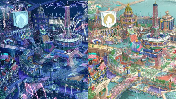 夜間版海報出爐！2024 巴黎奧運、帕運海報，由法國插畫家 Ugo Gattoni 打造超現實體育城市
