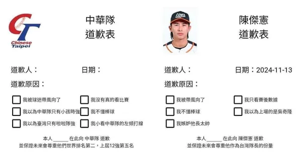 中華隊道歉表