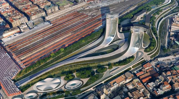拿坡里新地標！Zaha Hadid Architects 流線雙塔設計，30 公頃廢棄工業區轉型為城市公園