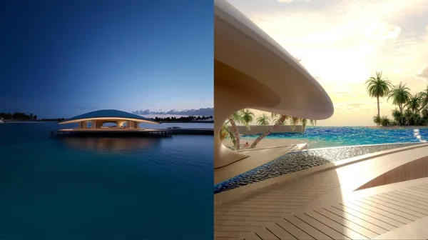 全球首座氫動力豪華水上度假村！MASK Architects 設計，36 棟浮動別墅沿 10 公里海岸線展開