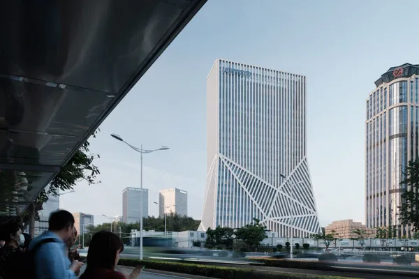 OMA 以白色陶瓷條紋打造 105 公尺摩天大樓