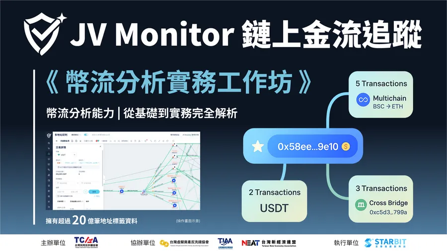鏈上追金再進化！思偉達推出輕量版幣流分析工具JV Monitor 8/2 實戰工作坊建構打詐聯防新戰力！