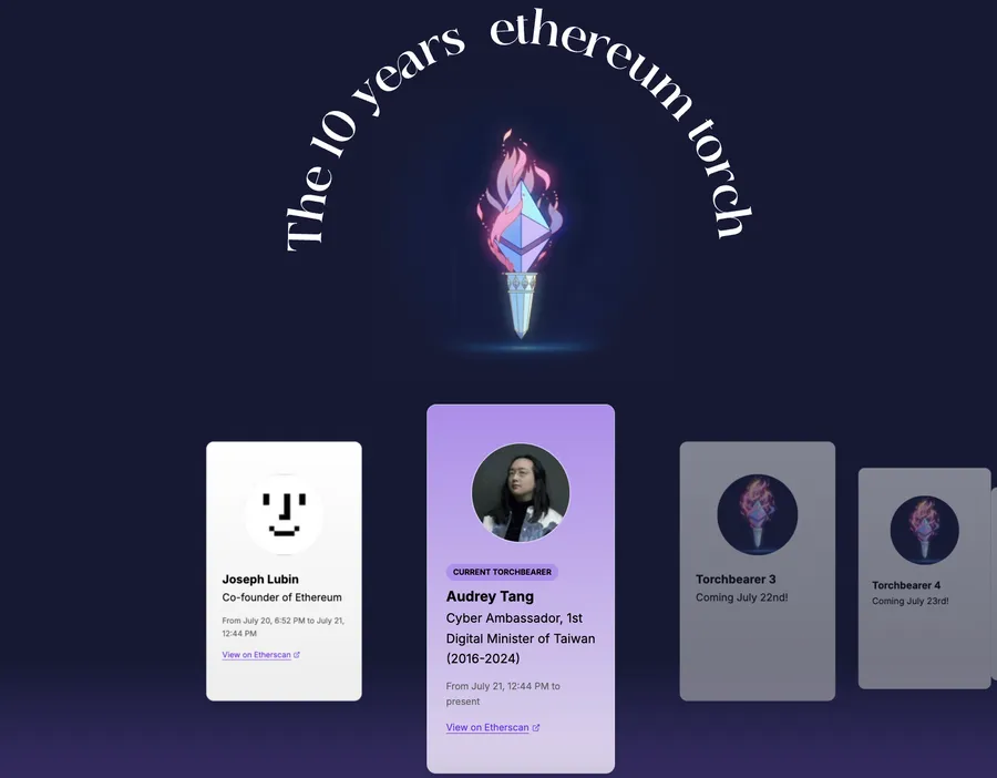 以太坊創世10週年！NFT聖火傳遞全球，台灣這邊由唐鳳接棒