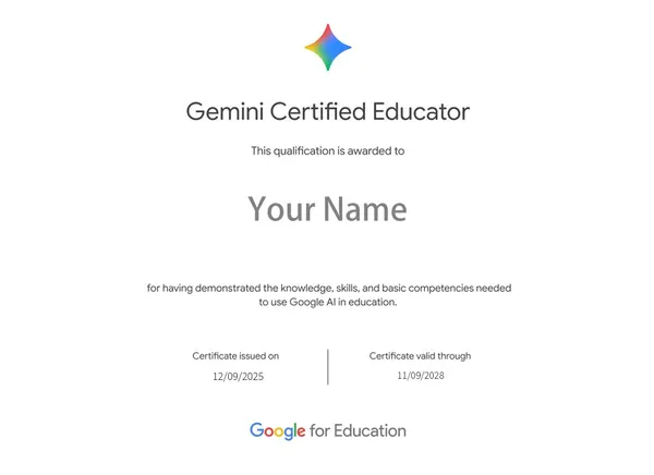 Google Gemini 認證教師證書 (Gemini Certification for Edu