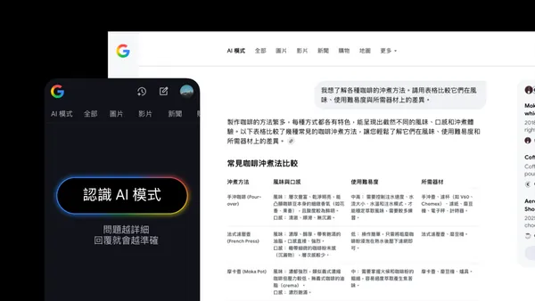  Google 搜尋 AI 模式台灣繁中版上線！支援複雜查詢，語音、圖片都能搜