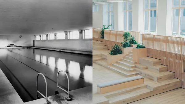 倫敦廢棄泳池重生！Studio Dera 打造教學中心「The Pool」，讓「深水區」化身為可升降講台