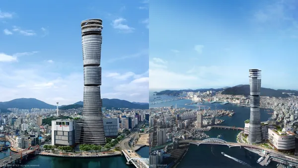 隈研吾設計釜山樂天塔！讓建築成為海岸線的「垂直延伸」，立面呈現船隻駛過的水波紋