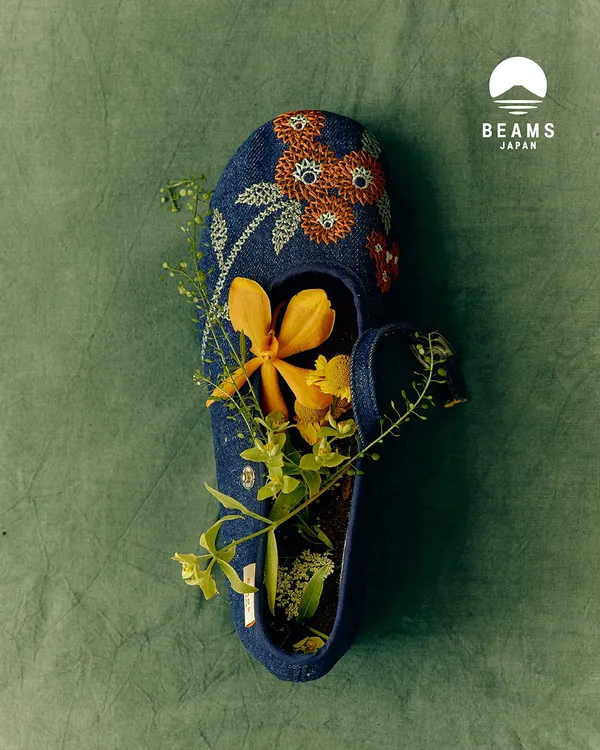 BEAMS JAPAN 丹寧繡花鞋