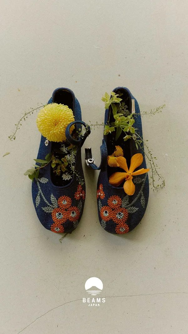 BEAMS JAPAN 丹寧繡花鞋