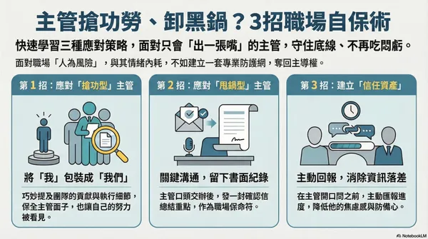  功勞被收割、黑鍋你來扛？面對出一張嘴的主管，用 3 招守住底線、不再吃悶虧