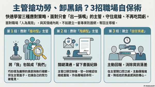  功勞被收割、黑鍋你來扛？面對出一張嘴的主管，用 3 招守住底線、不再吃悶虧