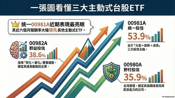 00981A、00982A、00980A 近 6 個月市價報酬率