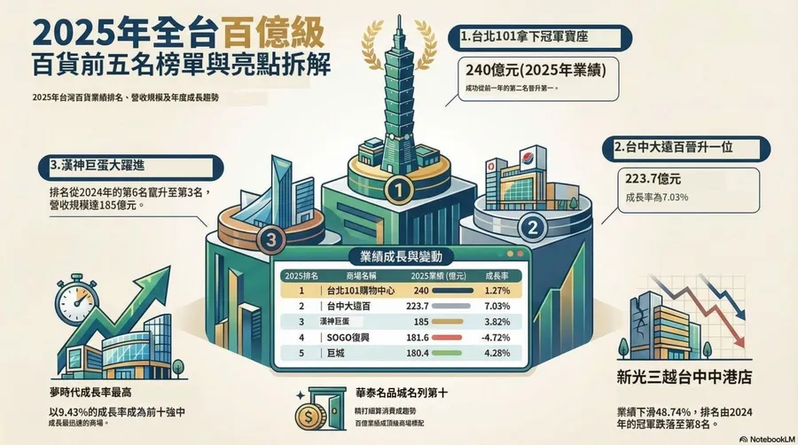百貨排名大洗牌：台北 101 奪冠、漢神巨蛋進前三！為何人潮都往這裡跑？