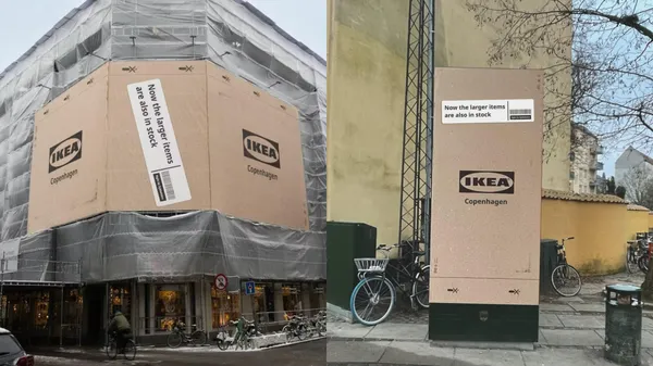 哥本哈根 IKEA 用紙箱「打包城市」！大型紙箱打包巴士、鷹架、候車亭，IKEA 透過街頭創意改變消費者行為